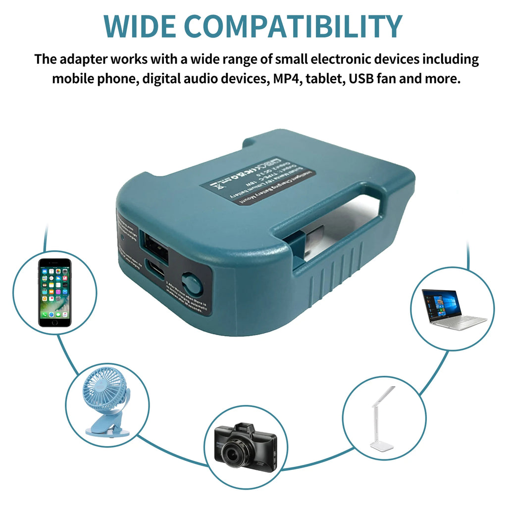 1pc For Makita 18V&40V With USB With Type-C Battery Holder F