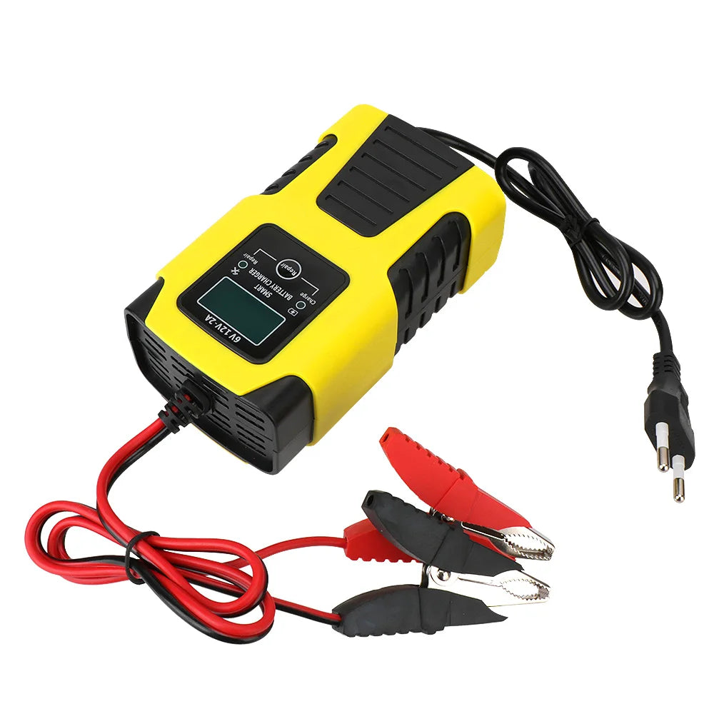 12V 2A Car Battery Charger EU Plug Tester Automatic Smart Digital LCD Display Power Pulse Repair Tools Motorcycle Accessories