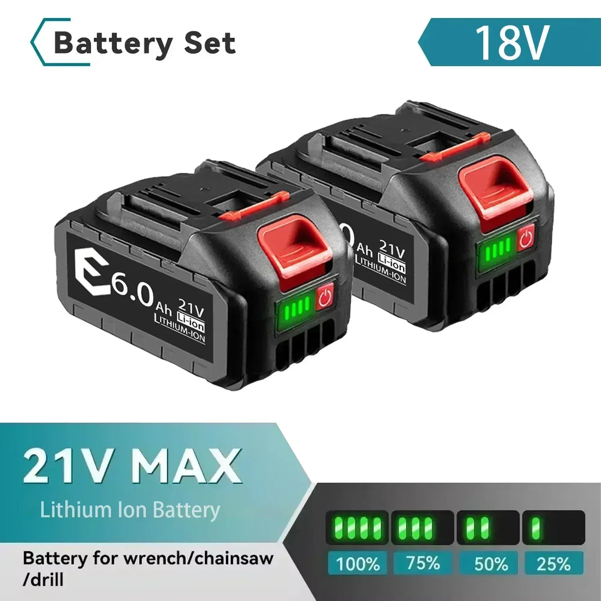 21V MAX 18V Rechargeable Battery 388VF 6000mah Li-ion Batter