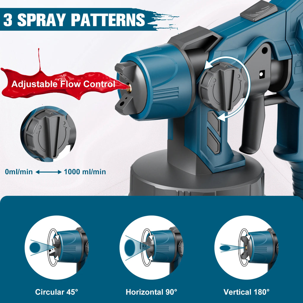 1000ML Cordless Spray Gun For Bosch BAT618 18V Battery Elect