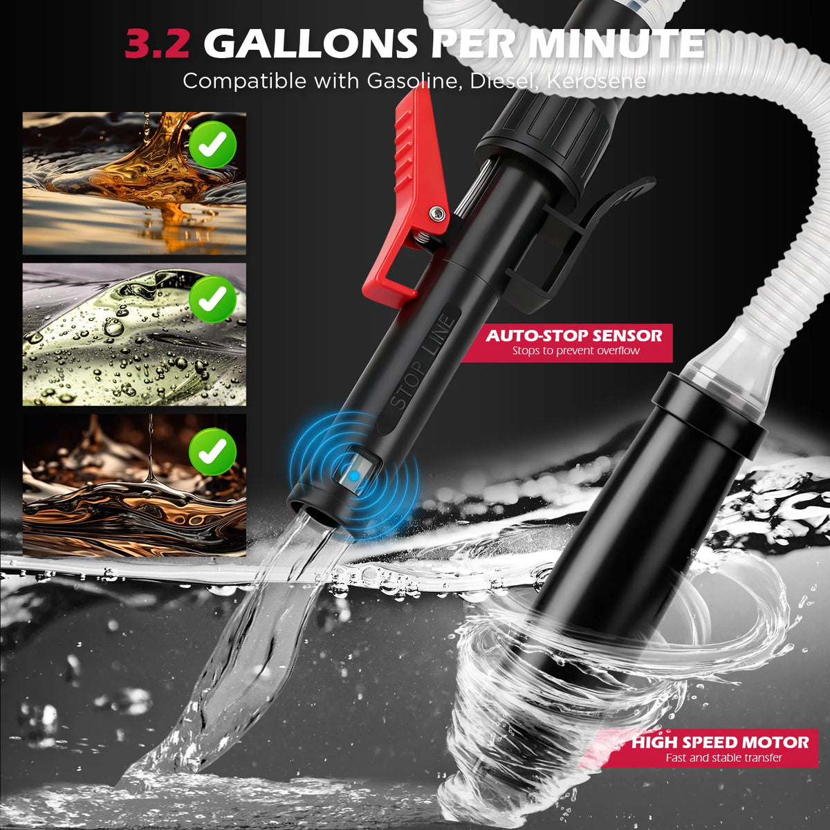SEDY Automatic Fuel Transfer Pump with Auto-Stop Sensor(3.2 