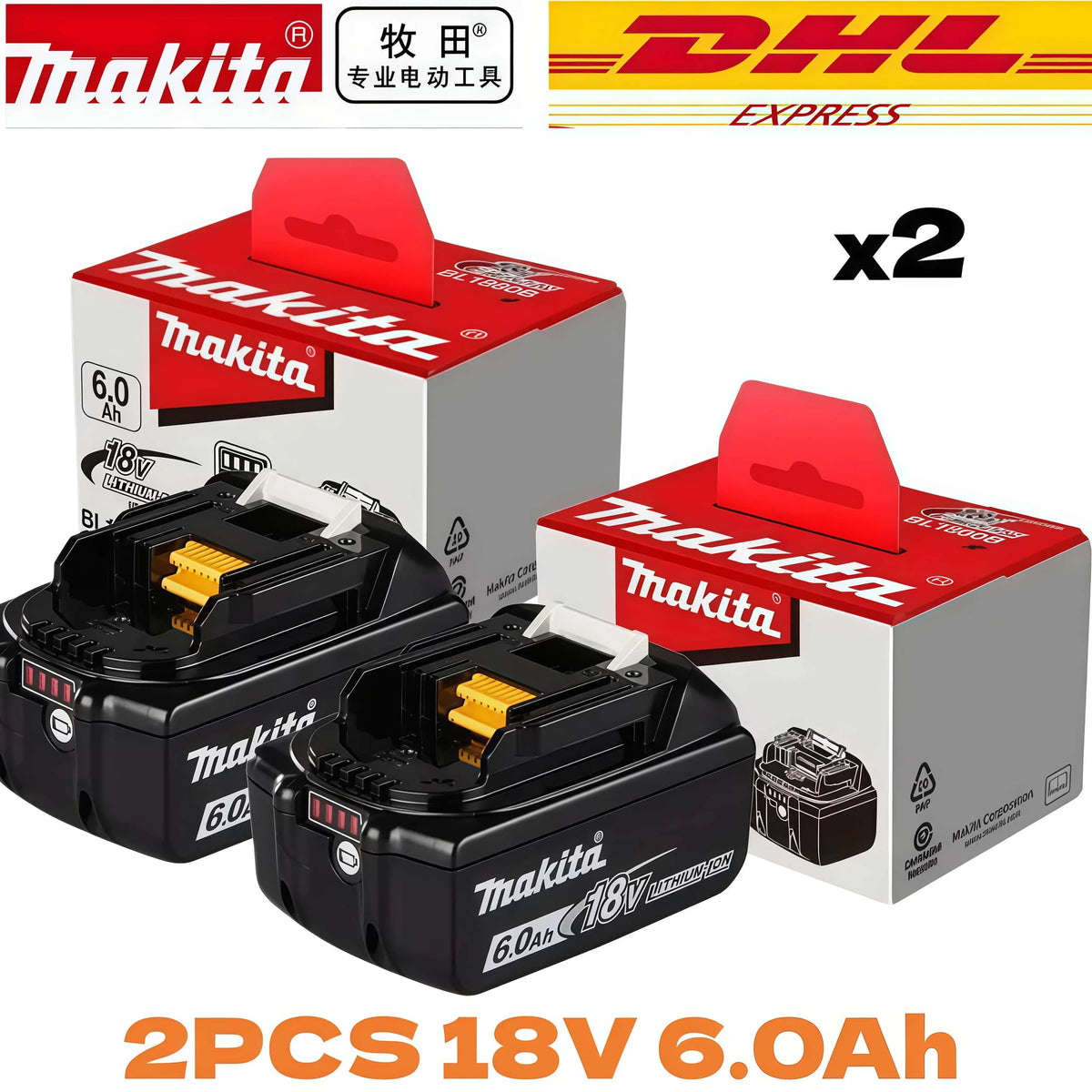 6Ah 100% Original Makita 18V Battery BL1860B Rechargeable Lithium-Ion Battery for Makita 18V Power Tools Replace the Battery.