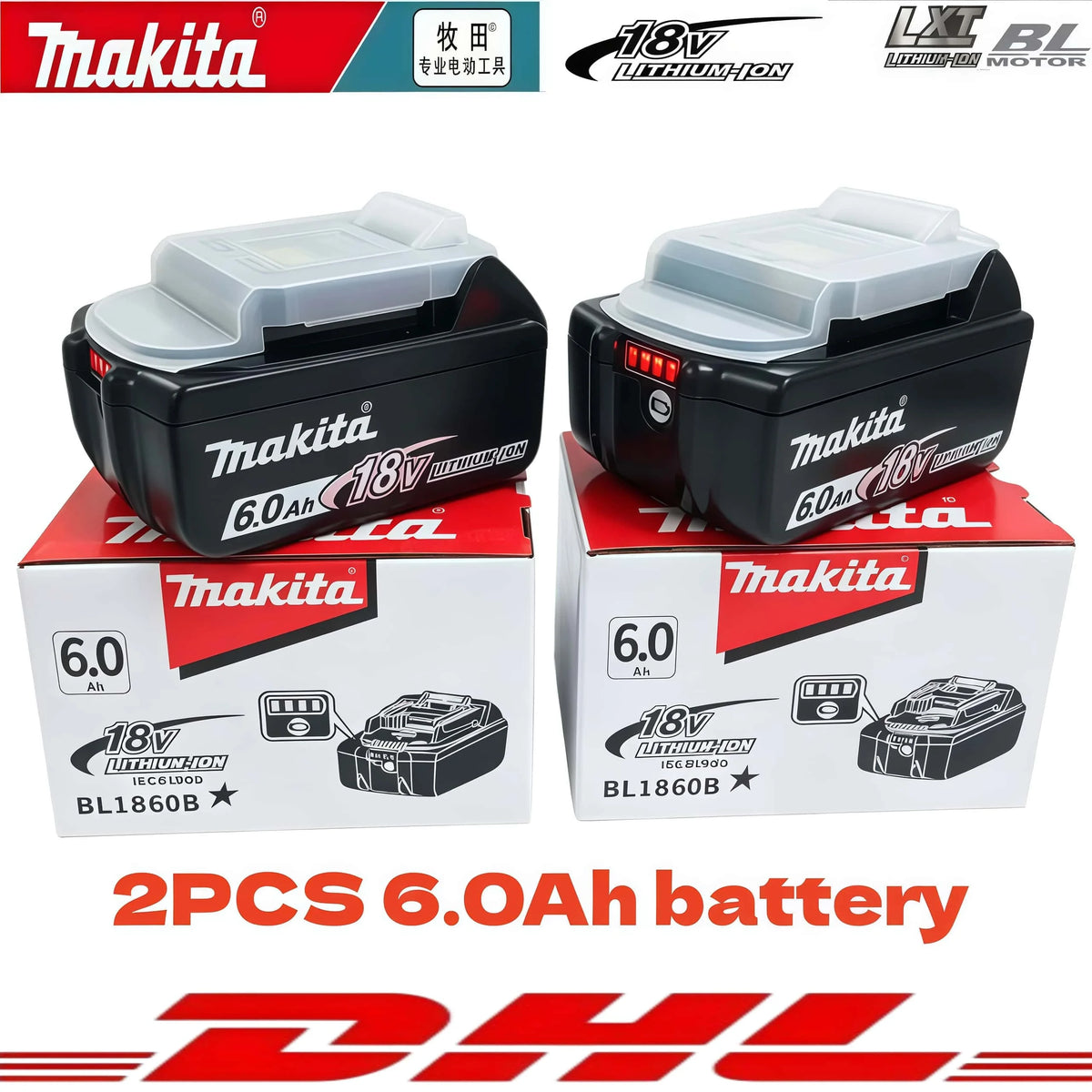 %Genuine 6AH Makita BL1860 6Ah Battery Power Tools Li-ion Replacement LXT BL1850 BL1840 for 18V Screwdriver with BMS 18V Battery