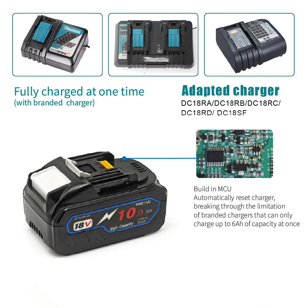 TPCELL 8/10Ah PD100W 18V 21700 cells battery with USB-C conn