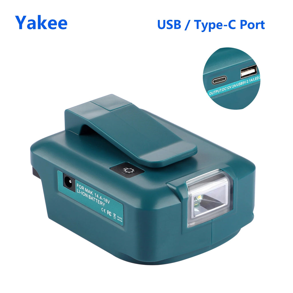Tool Battery LED Light 230lm Adapter for Makita 14V 18V Battery with USB Type-C output Plug Power bank 22.5W QC3.0 Fast Charger