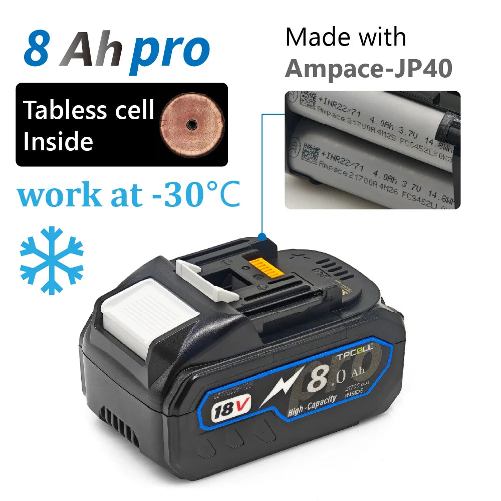 TPCELL 8/10Ah 18V 21700 cells battery for MKT 18V power tools