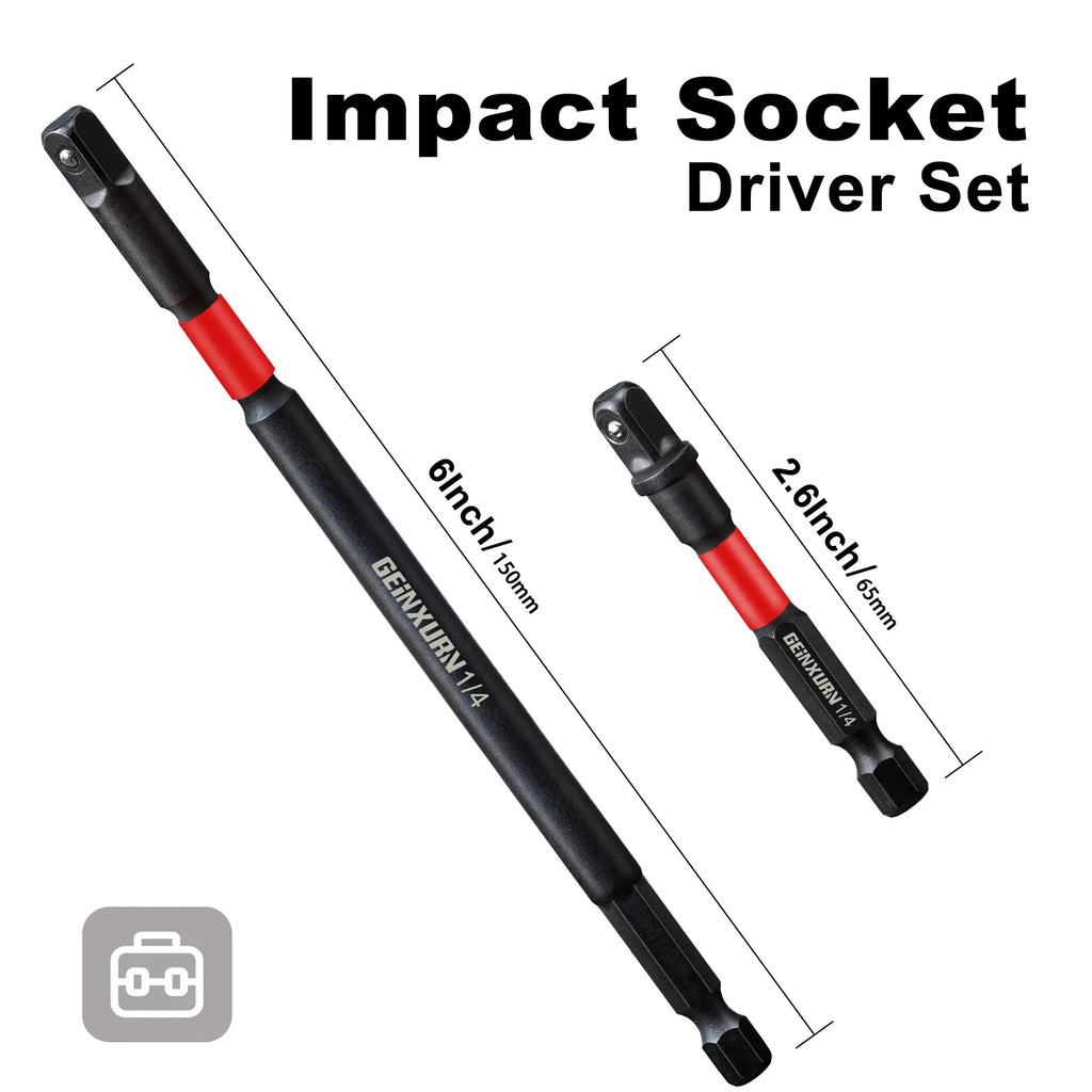 Geinxurn 1/4 Impact Socket Driver Set 3Inches Extension Bit 