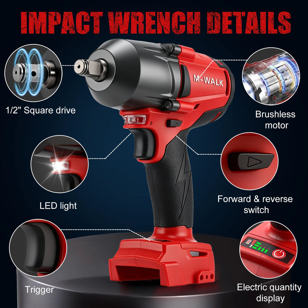 M-WALK 1/2 Brushless Impact Wrench 1300Nm High Torque Electr