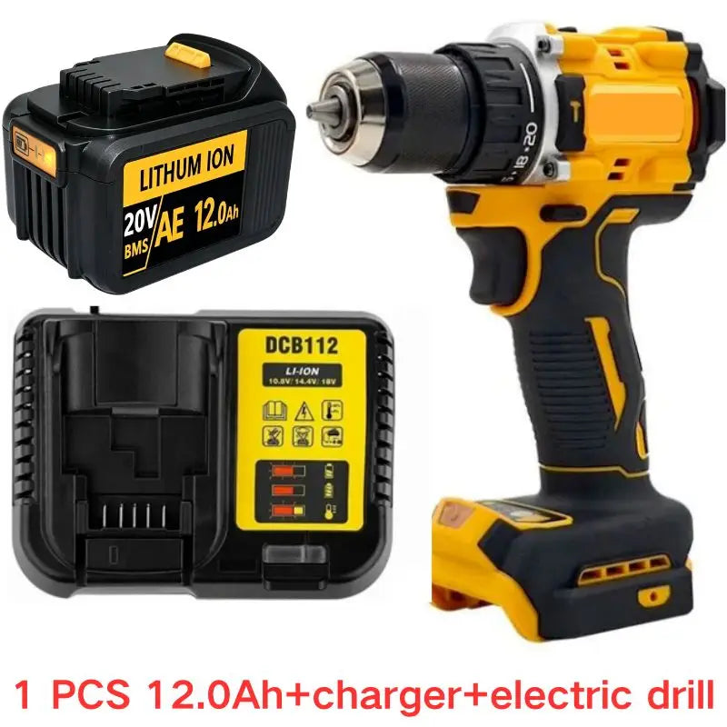 20V For DeWalt 12Ah/9Ah/8Ah/6Ah/3Ah Li-lon Battery Replacement DCB DCD DCF DCG series Power Tools+charger+electric drill