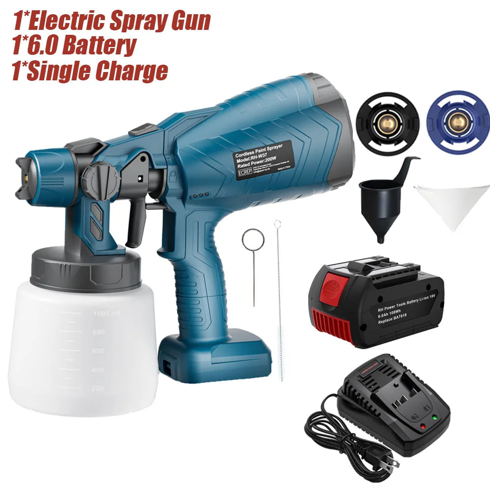 1000ML Cordless Spray Gun For Bosch BAT618 18V Battery Electric HVLP Rechargeable Paint Sprayer For Car Home Windows Power Tool