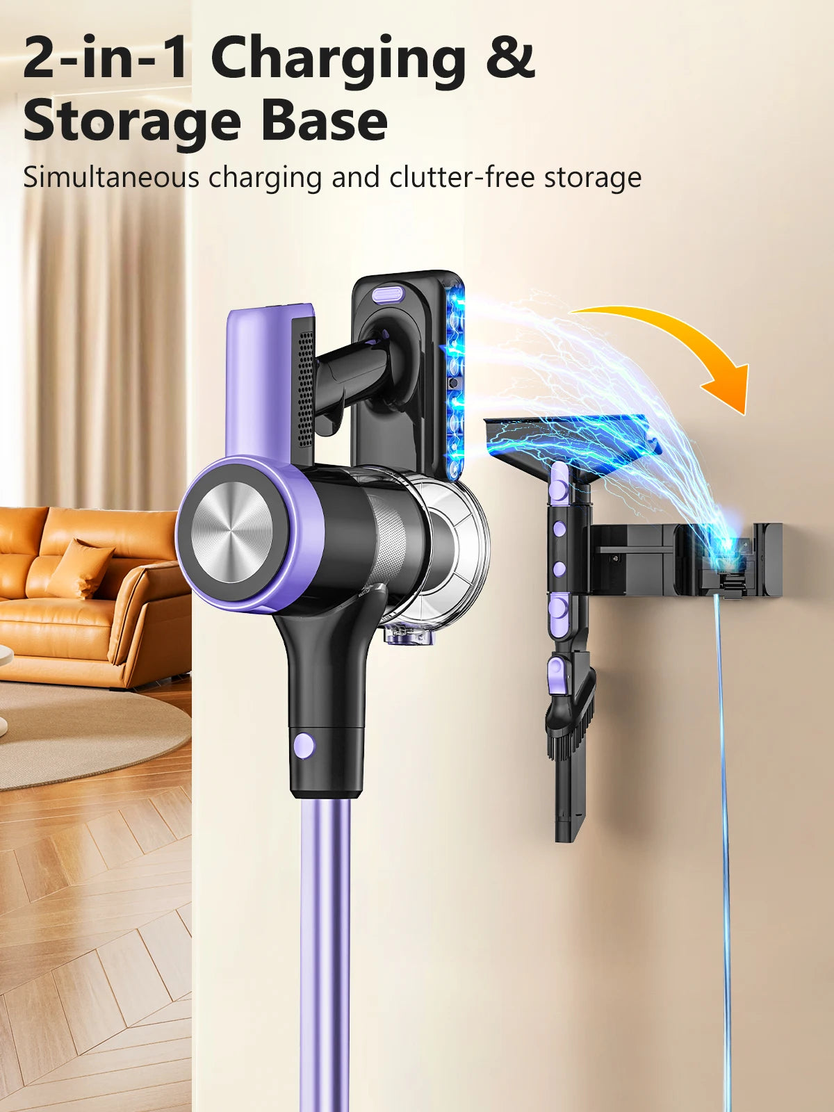 500W/55KPA Self-Standing Cordless Vacuum Cleaner 60 Mins Han