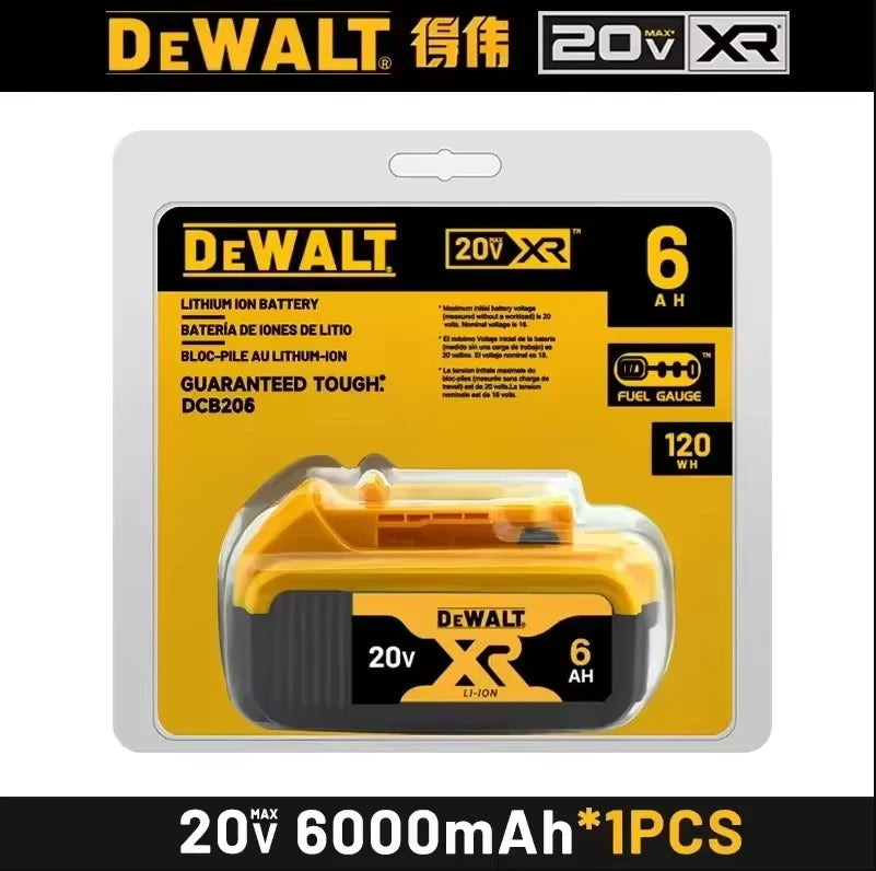 100% Original Dewalt 20V Battery 6.0Ah 5.0Ah DCB206 DCB205 20V Dewalt Power Tool Replacement Battery DCB200 DCB184 Fast Charger