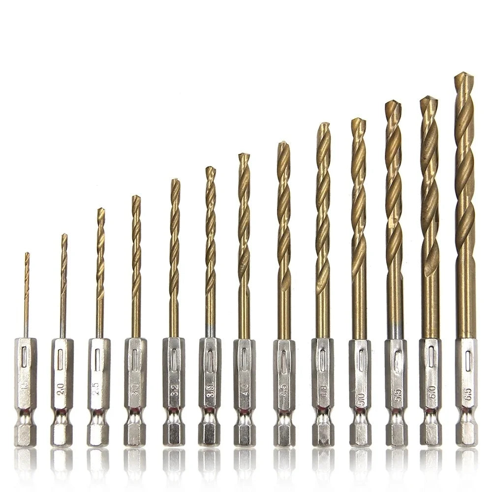 Hexagonal Handle Twists Drill Bits Set Titanium Plated Twist Drill 1.5-6.5mm Electric Drill Driver Drilling Air Screwdriver Tool