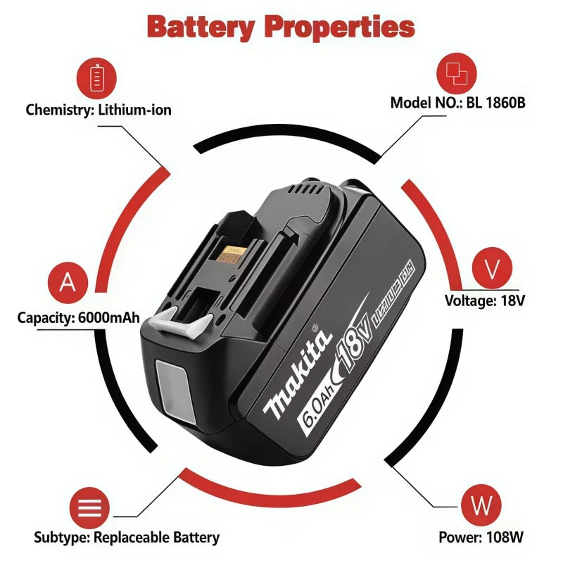 100% Original Makita Battery 6.0Ah Rechargeable Battery 18V 