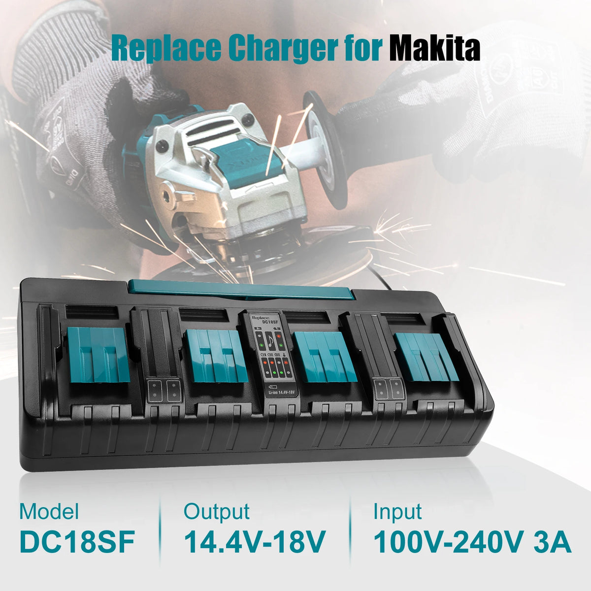 DC18SF For Makita 18V 14.4V 4 Port Li-ion Battery Charger Fo