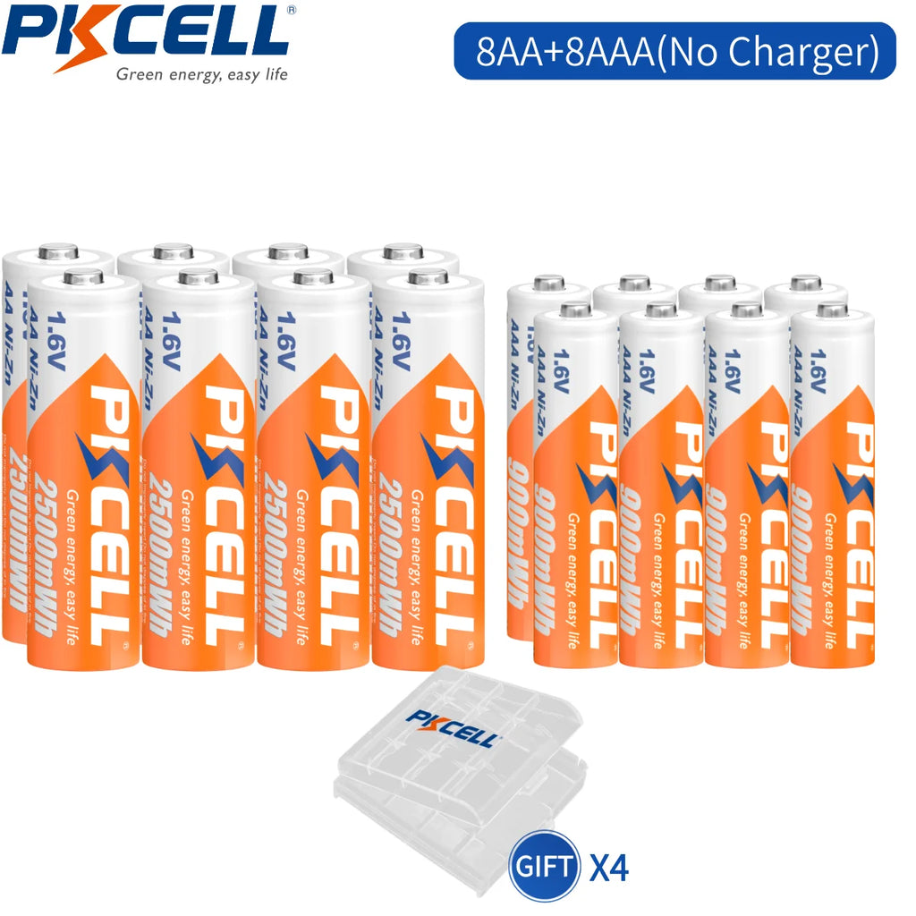 PKCELL 4PC 1.6V AA 2500mWh Battery And 4PC AAA 900mWh 1.6V NI-ZN Rechargeable Battery for Toys Flashlight Camera Power Tool