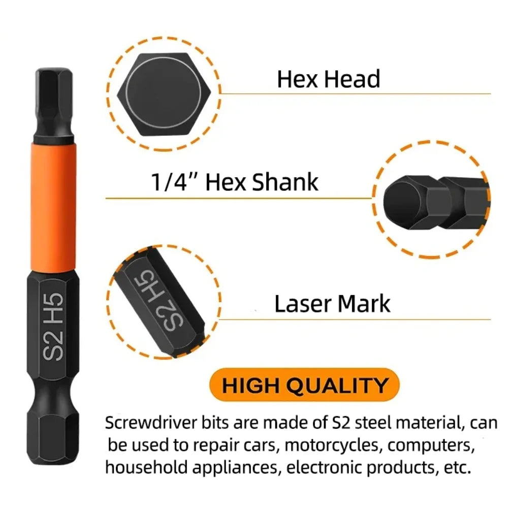 Hex Head Allen Wrench Screwdriver Bit Set SAE Metric 1/4 Hex