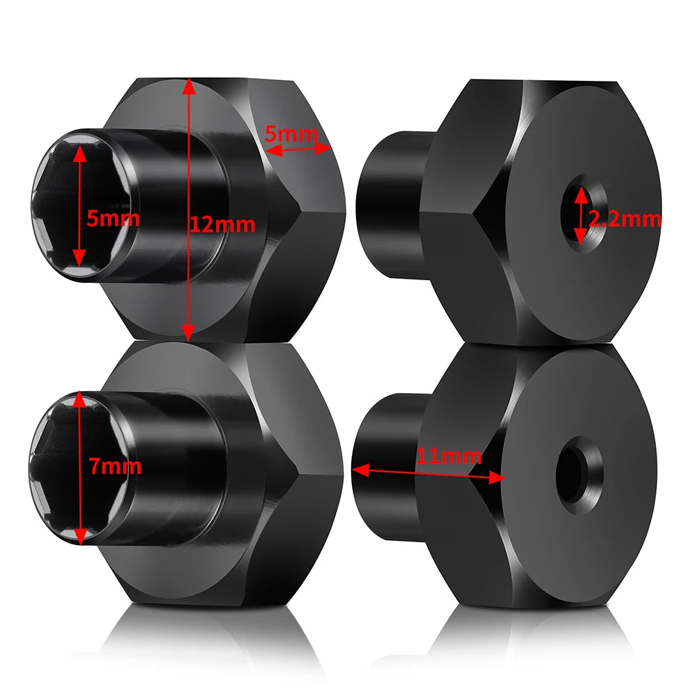 AXSPEED 4Pcs Aluminum 5mm to 7mm / 5mm to 12mm Wheel Hex Hub