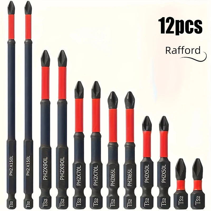 Magnetic Non-Slip Drill Bit Set 3/6/12 Pieces S2 Steel Crosshead and Impact Drill Bits Suitable for Electric and Hand Drivers