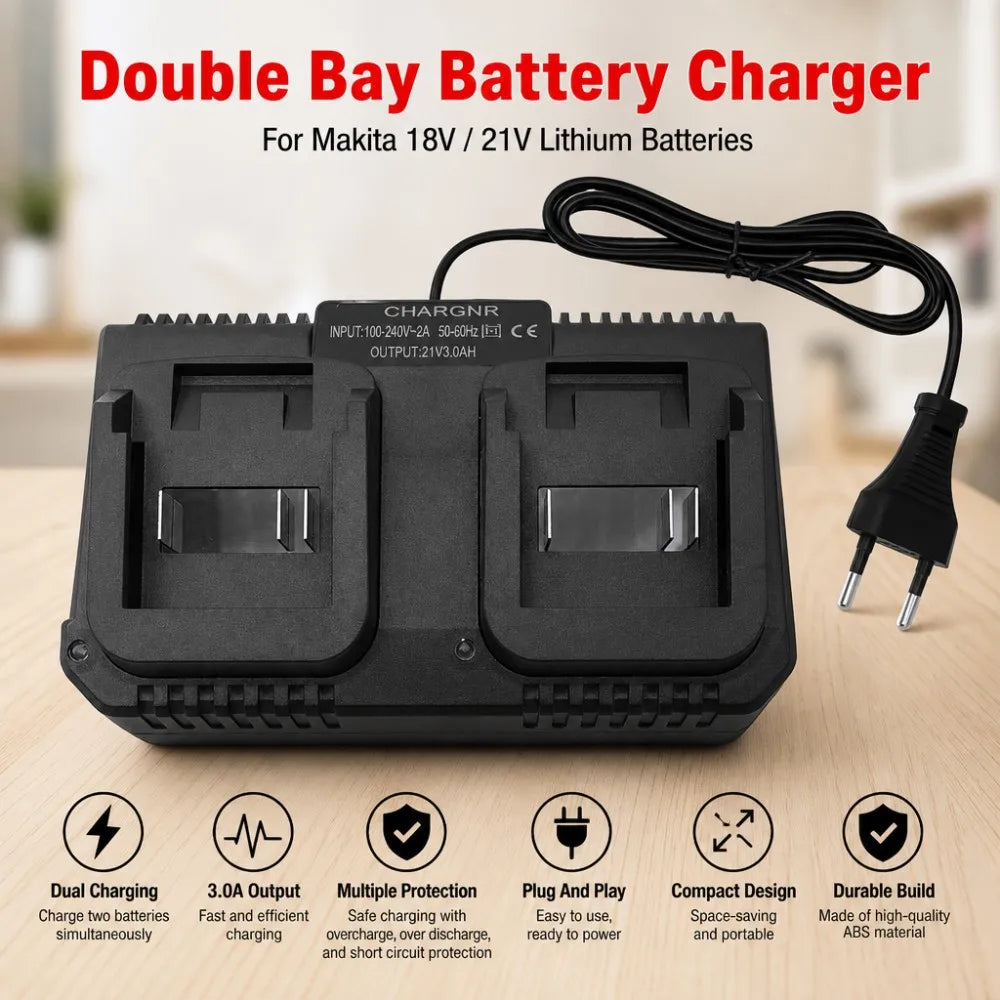 Dual Slot Charger 18V 21V Li-ion Battery Charger for Makita 