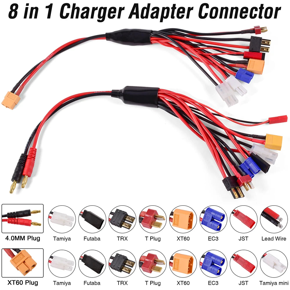 RC Charger Adapter Connector 8 In 1 Charger 4.0mm Banana/XT6