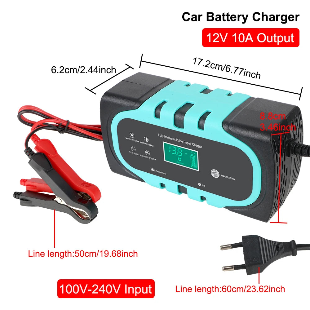 140W 10A 12V Car Battery Chargers EU Plug Adapter 100V-240V Input Pulse Repair Tools Smart Digital Accessories S2 Charger 12V 2A
