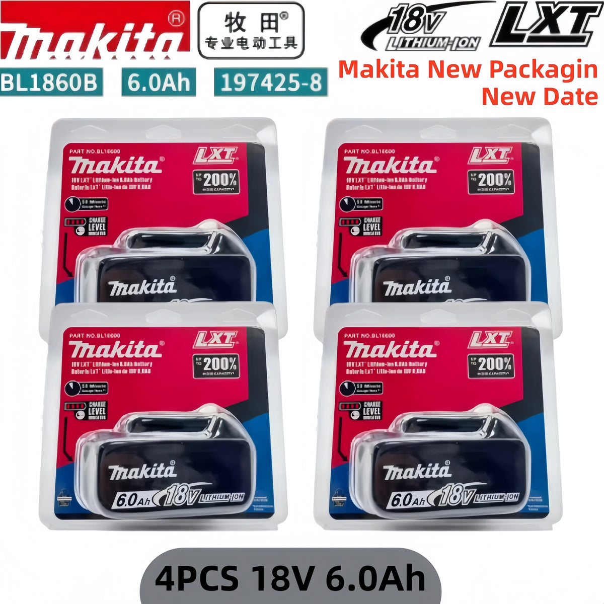 2026 New Makita 6Ah for Makita 18V Power Tool Battery BL1840 BL1830B BL1850B BL1850 BL1860 BL1815 Replacement Lithium Battery
