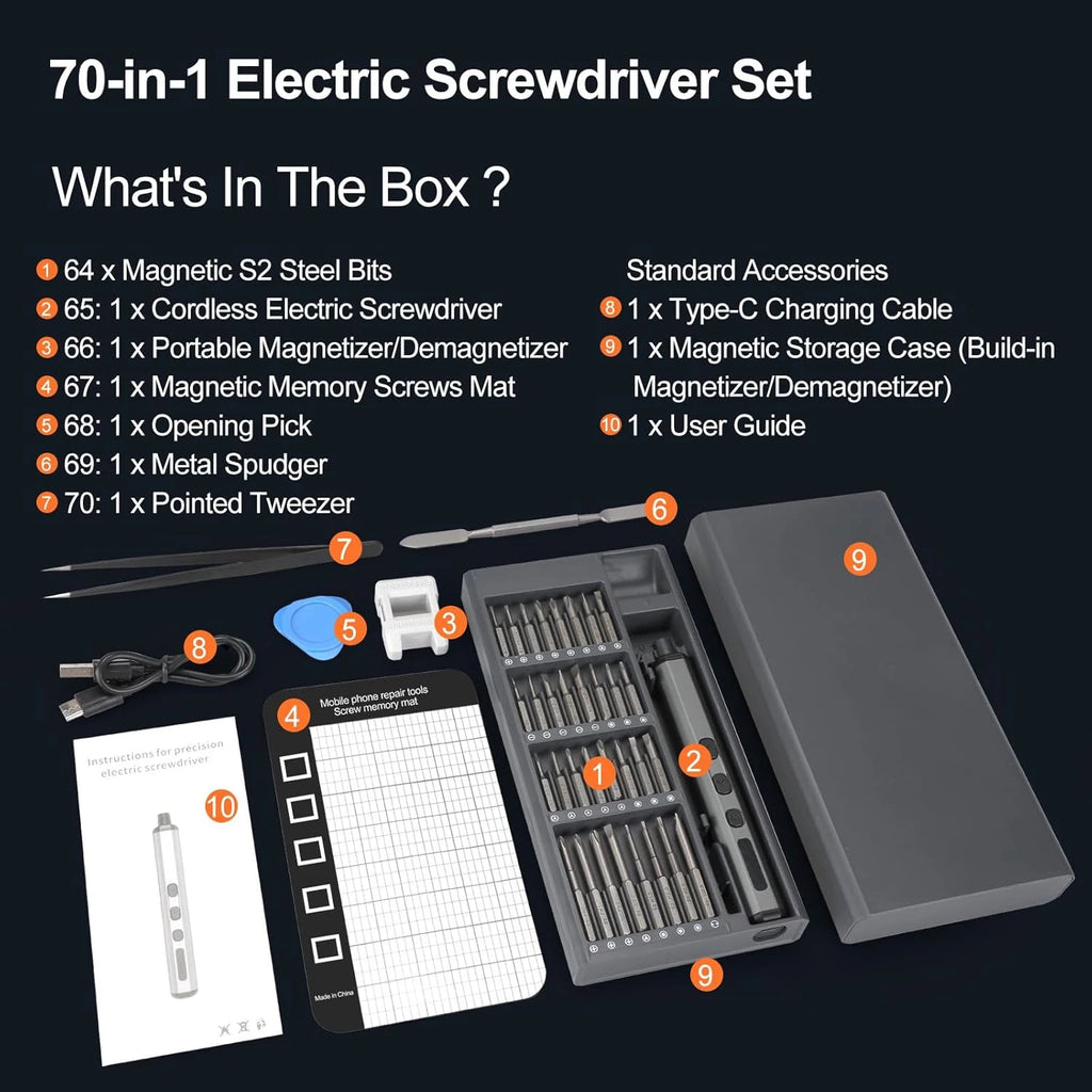 Precision Electric Screwdriver Set 72 in 1 Mini Cordless Scr