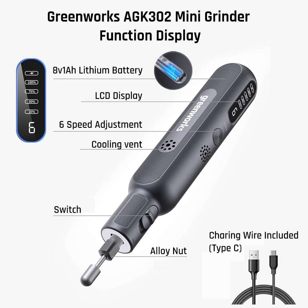 Greenworks 8V Mini Grinder 52pcs 80W Electric Grinding Engra