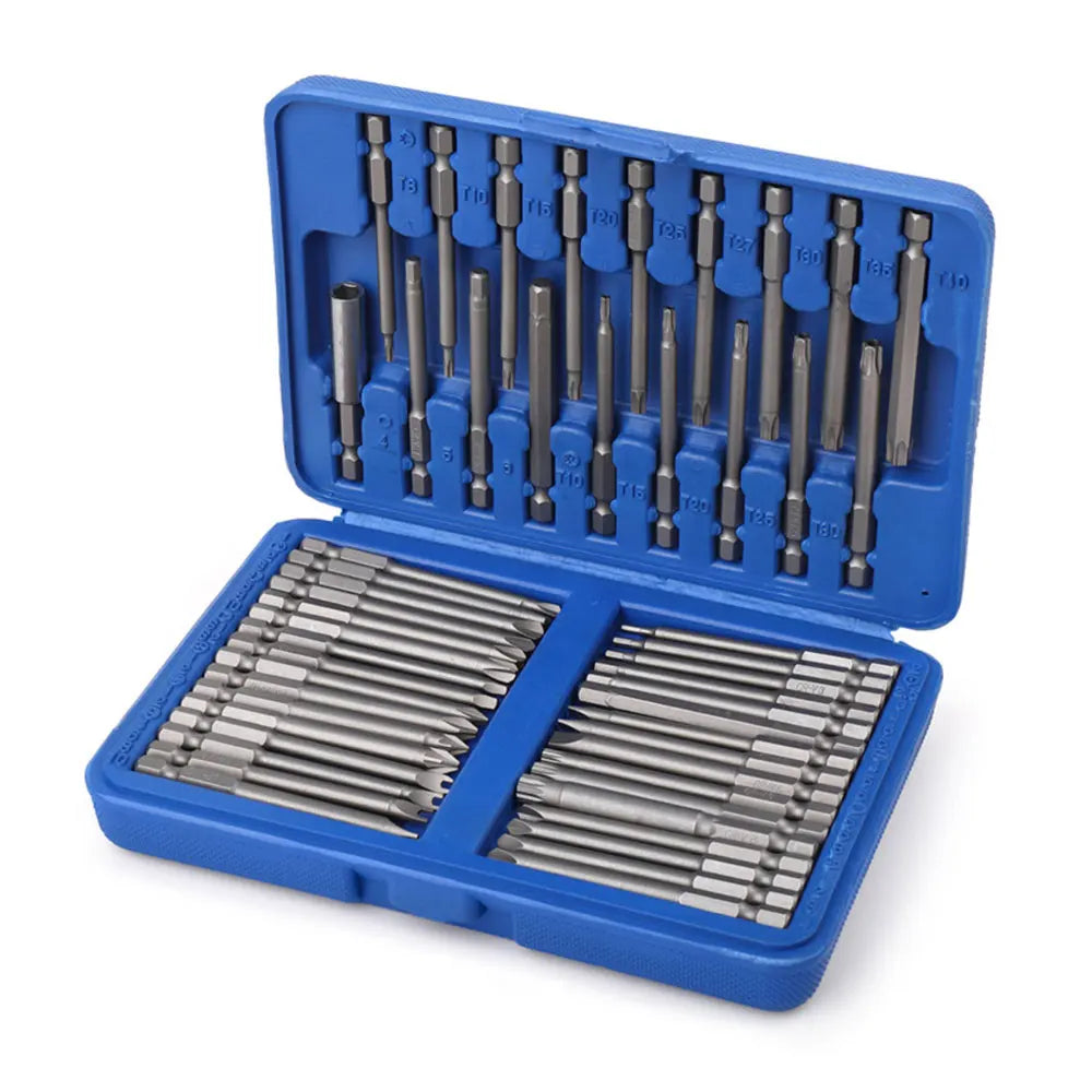 50pcs Extra Long Reach Bit Set 75mm Security Screwdriver Bits Torx Star Hex Philips Square Spanner Bit