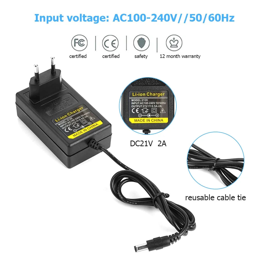 21V 12.6V 16.8V 25V 24V Lithium Battery Charger 1A 2A for 18