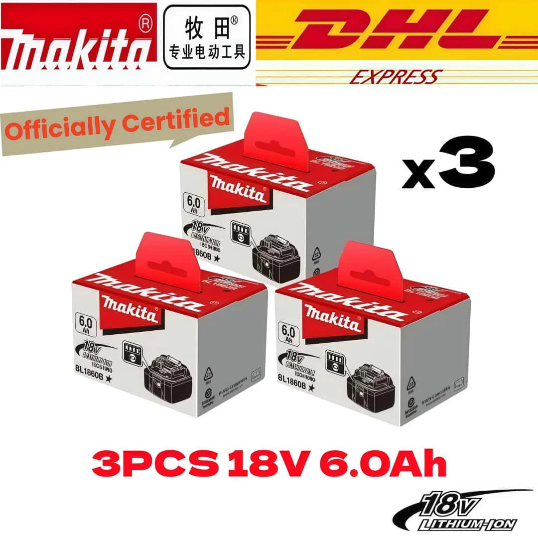 6Ah 100% Original Makita 18V Battery BL1860B Rechargeable Lithium-Ion Battery for Makita 18V Power Tools Replace the Battery.