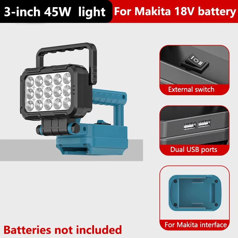 3/4/5/8 inch LED Work Light For Makita 18 V Battery Cordless Camping Lights Portable Flood Lamp Flashlight Power Tool