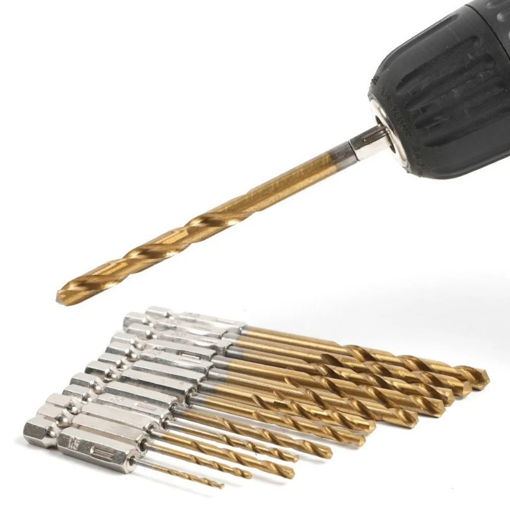 Hexagonal Handle Twists Drill Bits Set Titanium Plated Twist