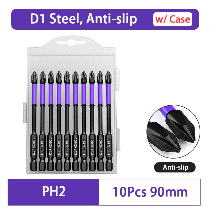 D1 Anti-Slip and Shock-Proof Bits Screwdriver Bits High Hardness Strong Magnetic 25/50/65/70/90/150mm PH2 Screwdriver Set