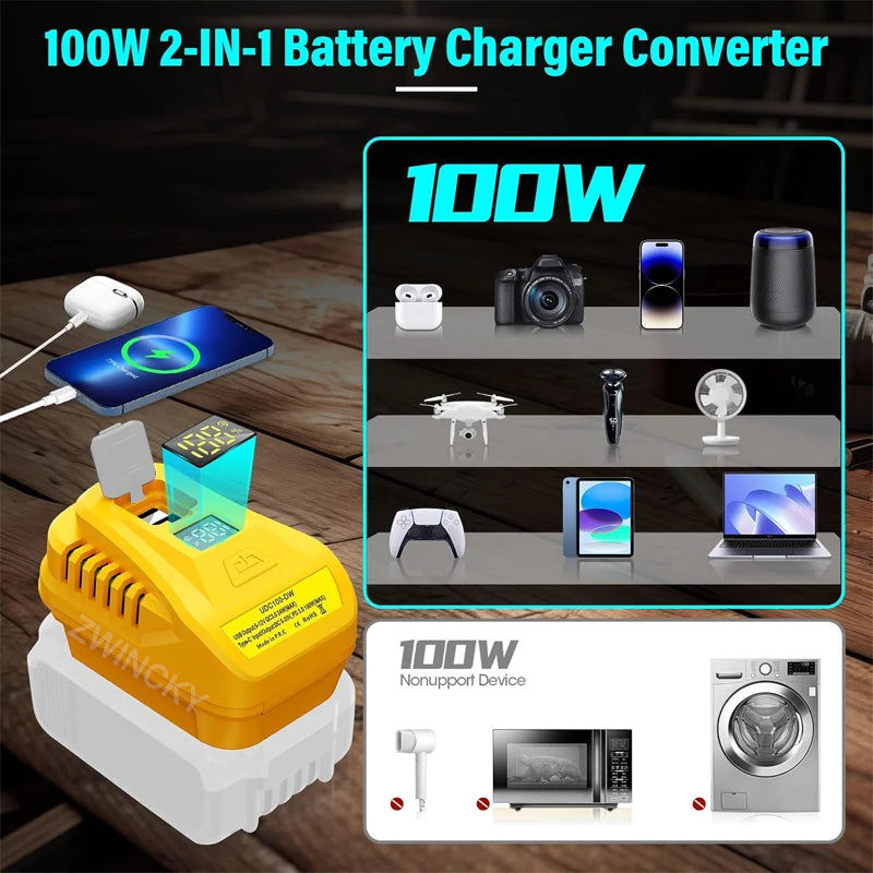 100W Two Way Charging Adapter For Makita/Dewal/Milwaukee/Bos
