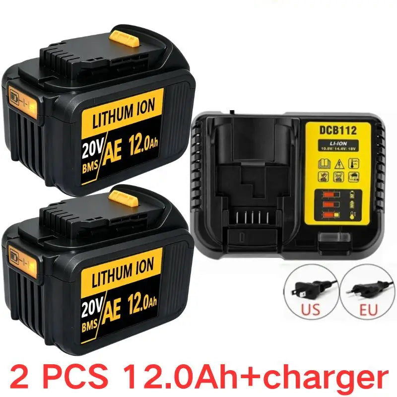 20V For DeWalt 12Ah/9Ah/8Ah/6Ah/3Ah Li-lon Battery Replacement DCB DCD DCF DCG series Power Tools+charger+electric drill
