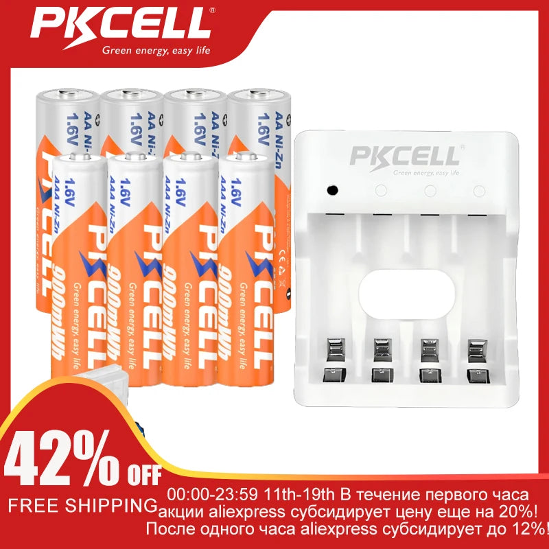 PKCELL 4PC 1.6V AA 2500mWh Battery And 4PC AAA 900mWh 1.6V N