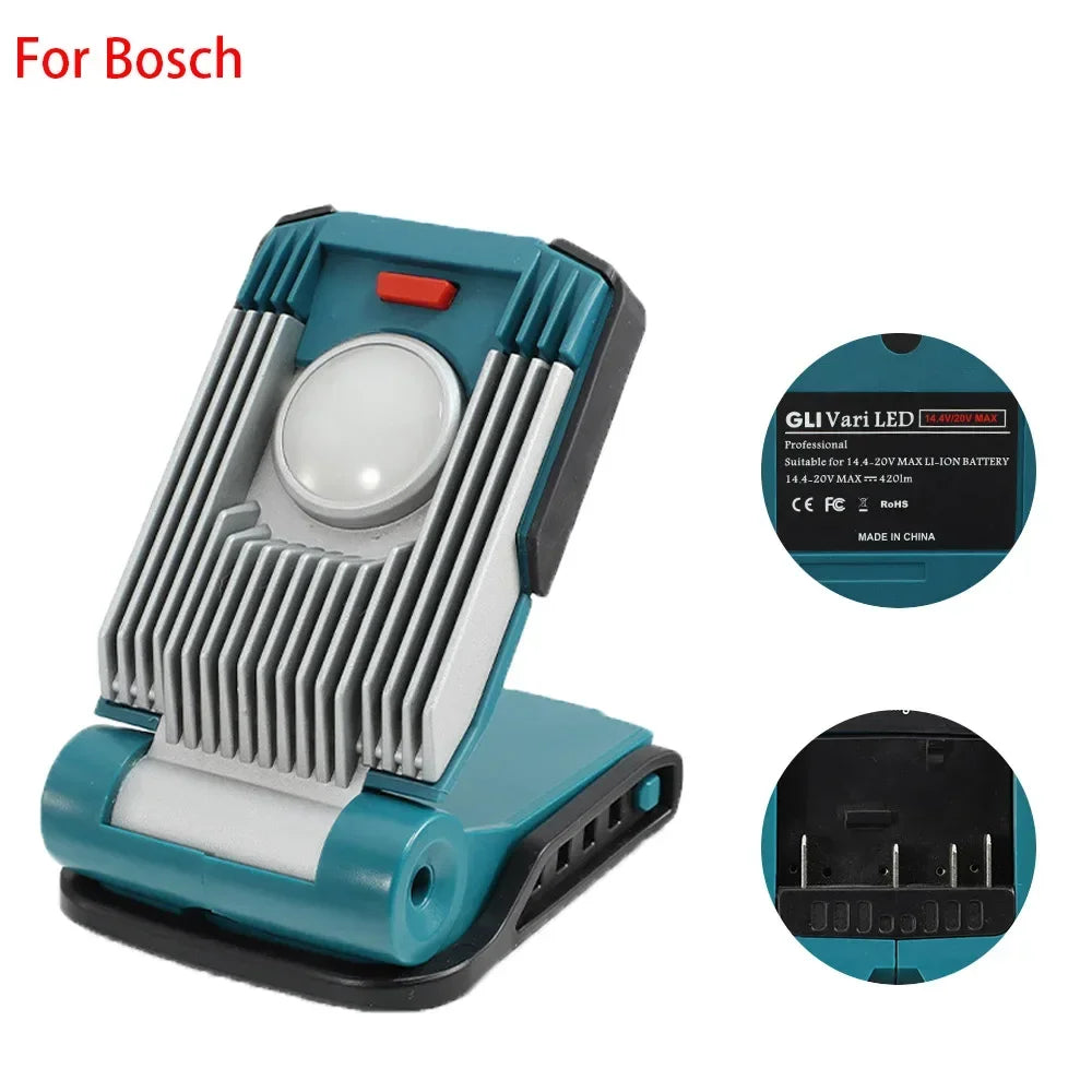 14.4-18V Li-ion Battery High Brightness Illumination Work Light 9W Light Suitable for Makita/Bosch/Dewalt/Milwaukee Power Tools