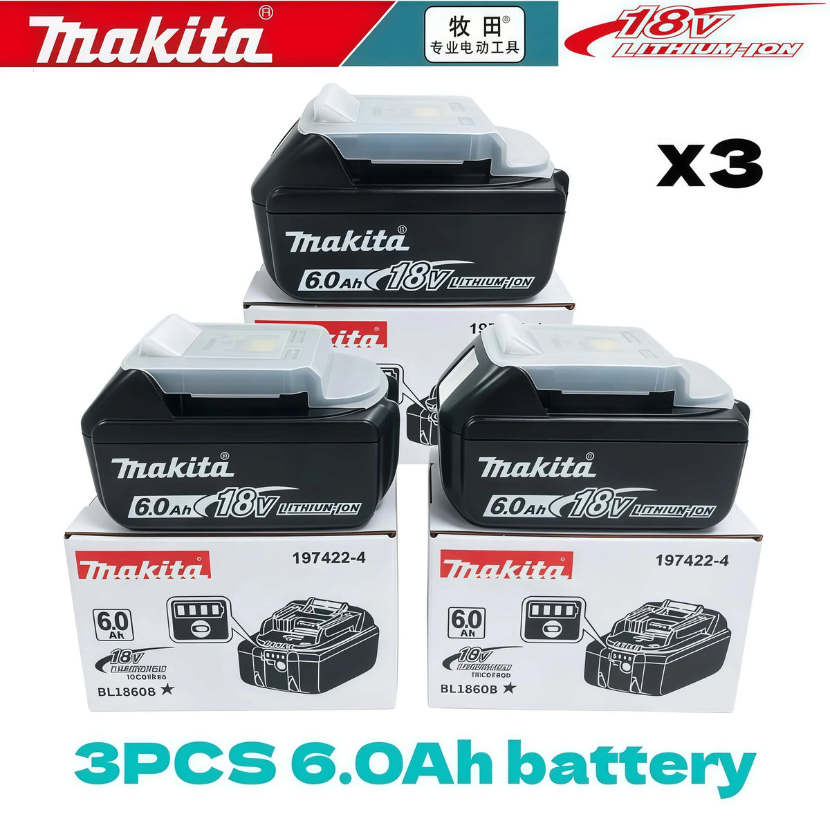 Genuine 6AH Makita BL1860B 6Ah Battery Power Tools Li-ion Replacement LXT BL1850 BL1840 for 18V Screwdriver with BMS 18V Battery