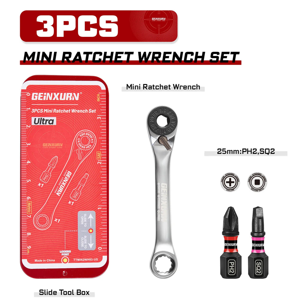 Geinxurn Mini Ratchet Screwdriver Set S2 Screwdriver Impact Magnetic Bit Holder 1/4 Wrench Push-Pull Case for Repair and DIY