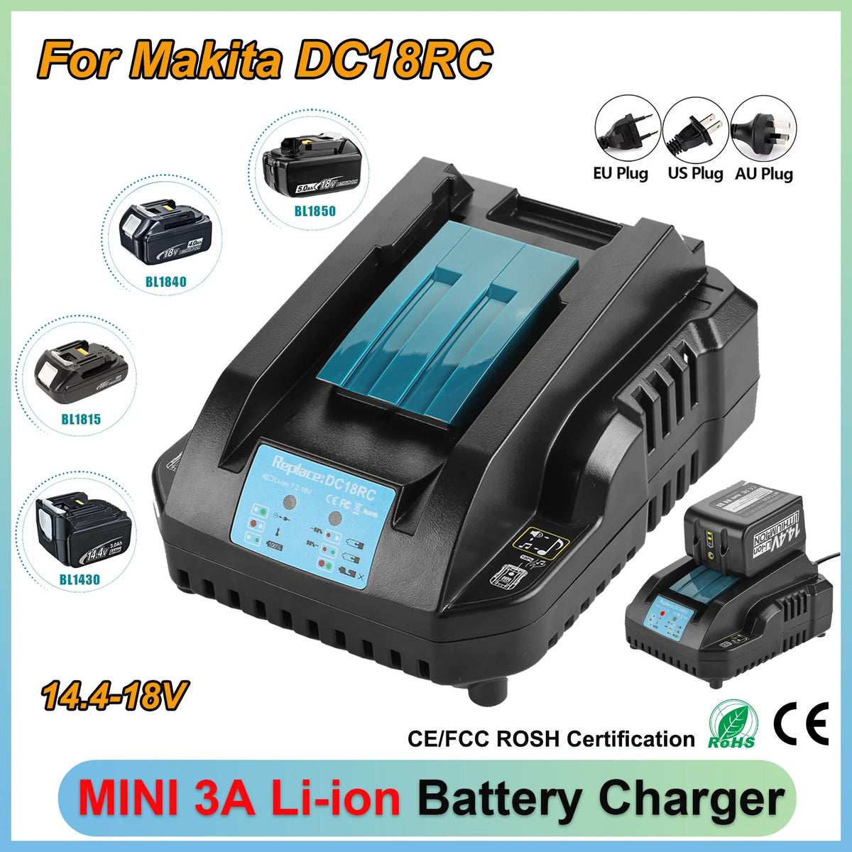 DC18RC 3A Li-ion Battery Charger for Makita 18V 14.4V BL1860