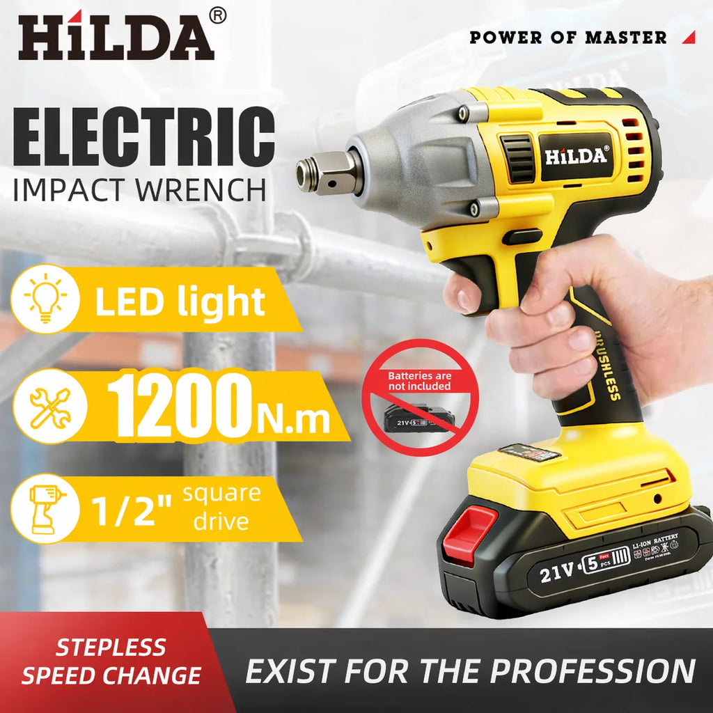 HILDA 1/2 Brushless Impact Wrench 1200N.m High Torque Electr