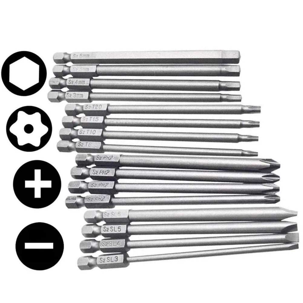 4Pc 1/4inch Hex Shank 100mm Long Screwdriver Bits Set For To