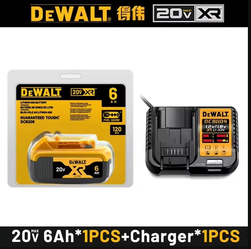 100% Original Dewalt 20V Battery 6.0Ah 5.0Ah DCB206 DCB205 20V Dewalt Power Tool Replacement Battery DCB200 DCB184 Fast Charger