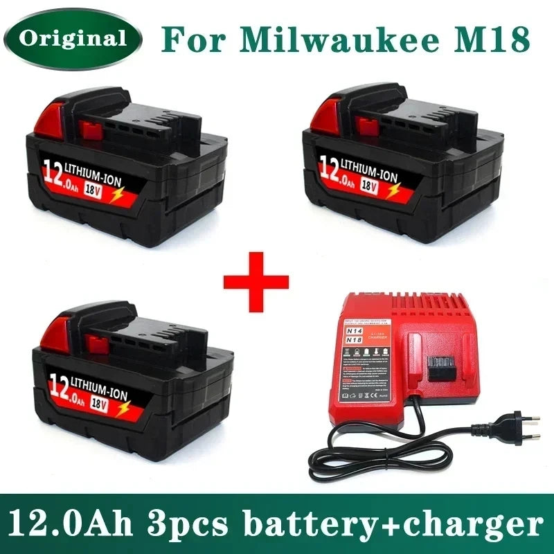18V 12.0Ah Replacement Lithium Ion Battery For Milwaukee M18 Power Tool Batteries 48-11-1815 48-11-1850 48-11-1860 Z50+charge