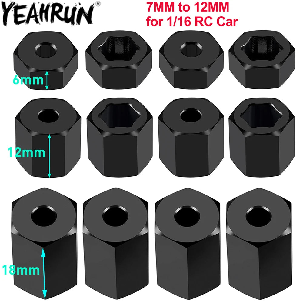YEAHRUN 4Pcs Aluminum 7mm to 12mm Wheel Hex Hub Adapters Con