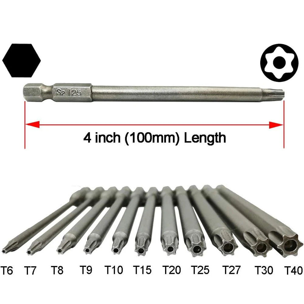 11PCS Torx Head Screwdriver Bit Set Magnetic 1/4 Hex Shank S