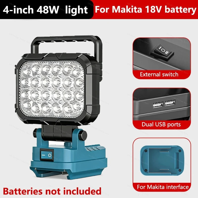 For Makita 18V 21V Li-ion Battery Work Light Portable Light Lantern With USB LED Flashlight for Emergency Lighting Tool Parts