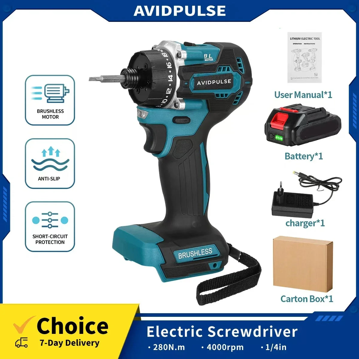 AvidPulse 20+1 Torque 1/4inch Brushless Electric Screwdriver